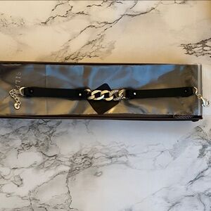 Silpada Black Leather Sterling.925 Silver CZ Chain Bracelet